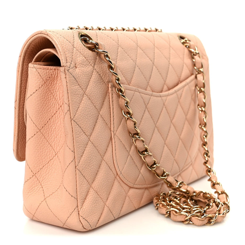 Caviar Quilted Medium Double Flap Light Pink
