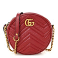 Glazed Calfskin Matelasse Heart Mini GG Marmont Round Shoulder Bag Romantic Cerise