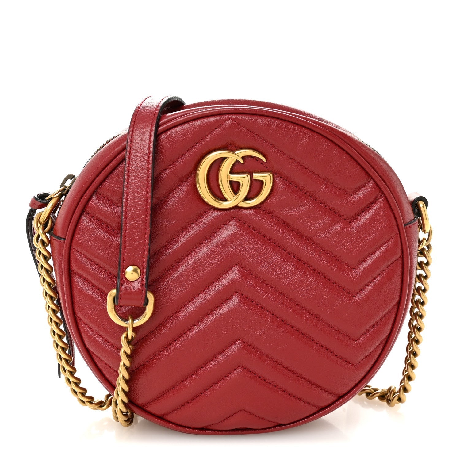 Glazed Calfskin Matelasse Heart Mini GG Marmont Round Shoulder Bag Romantic Cerise