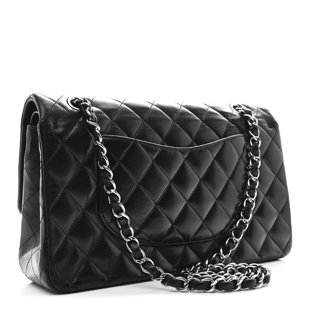 Lambskin Quilted Medium Double Flap Black