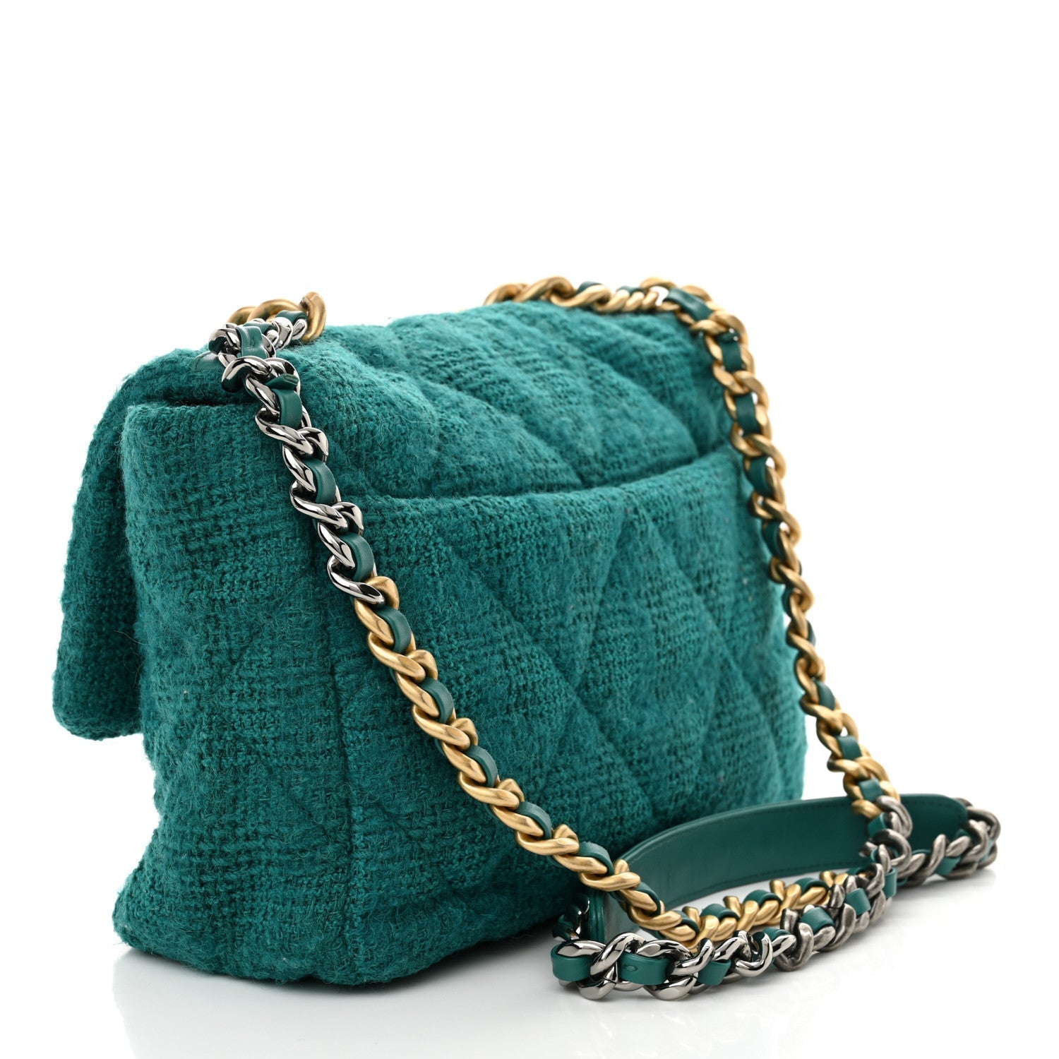 Tweed Quilted Large Chanel 19 Flap Green