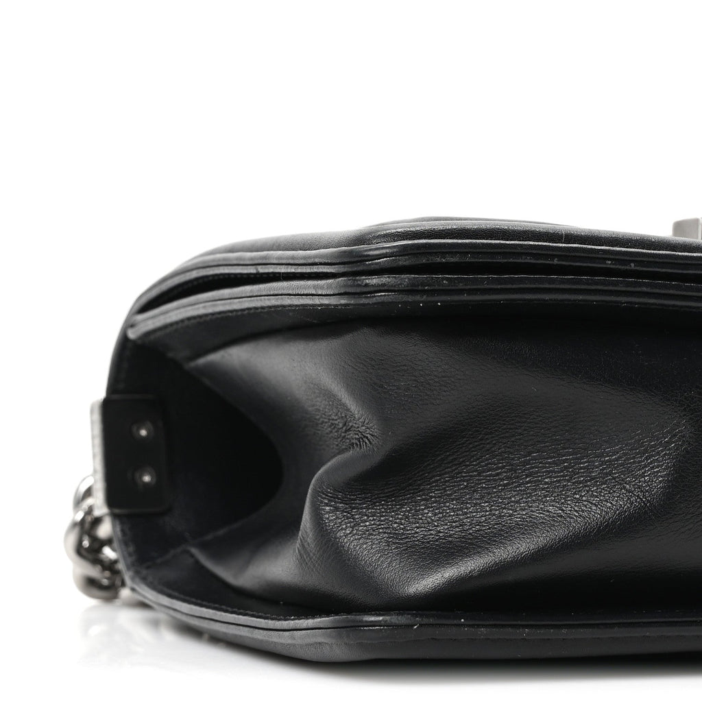 Calfskin Perforated Chevron Quilted Small Boy Flap Black