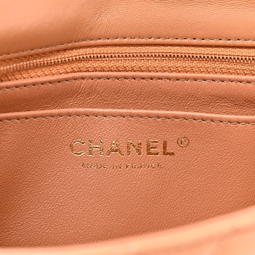 Lambskin Quilted Mini Rectangular Flap Brown