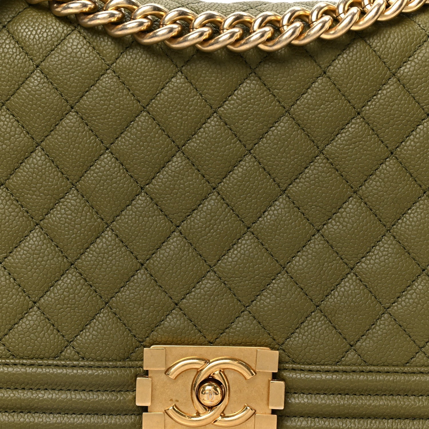Caviar Quilted New Medium Boy Flap Khaki