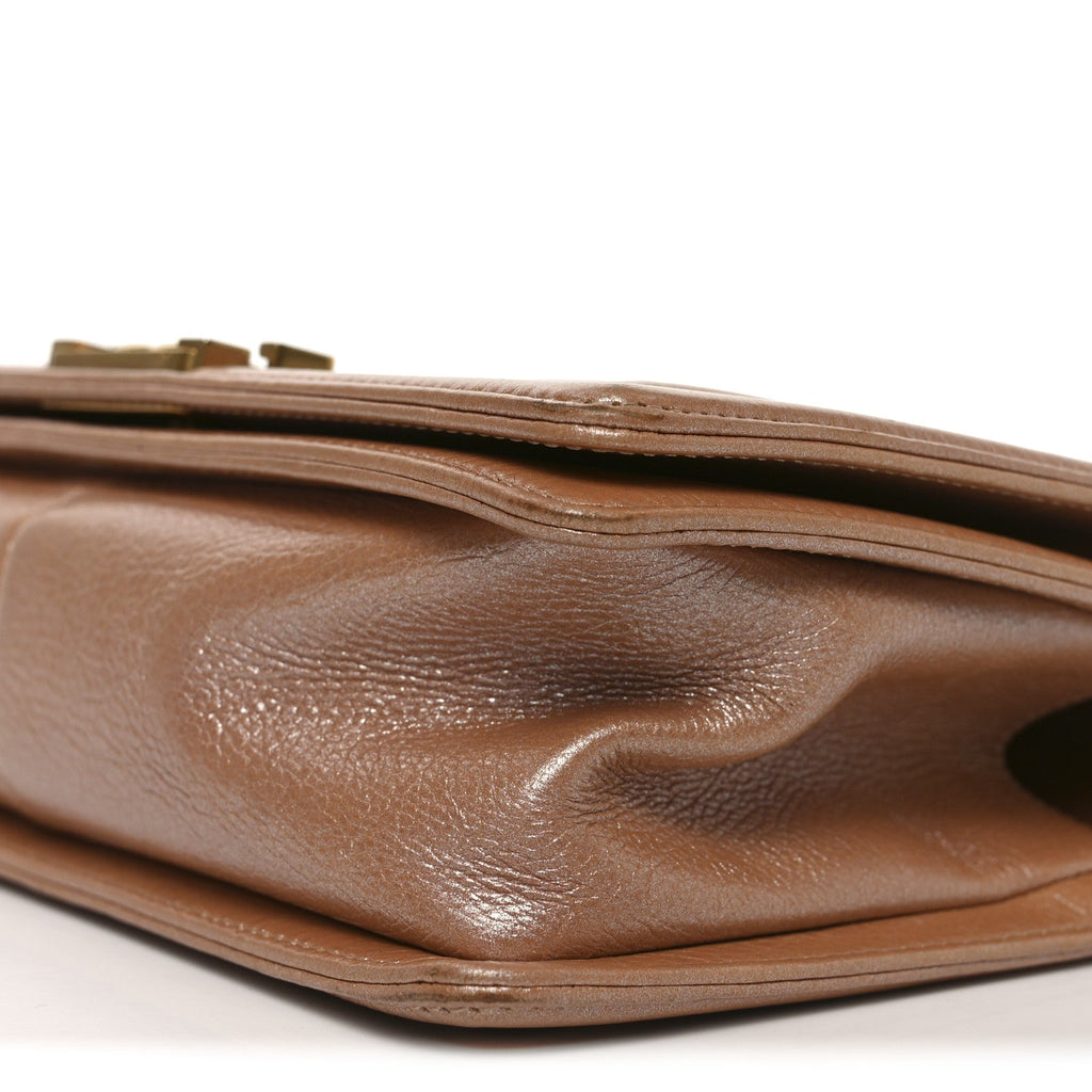 Metallic Calfskin Quilted Medium Boy Flap Dark Beige