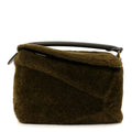 Shearling Small Puzzle Edge Bag Dark Khaki