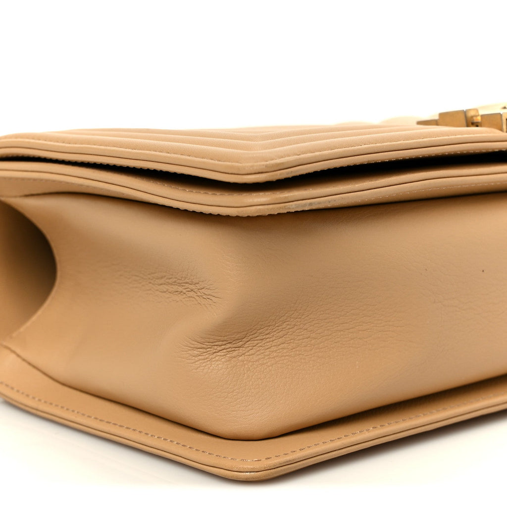 Lambskin Chevron Quilted Medium Boy Flap Beige