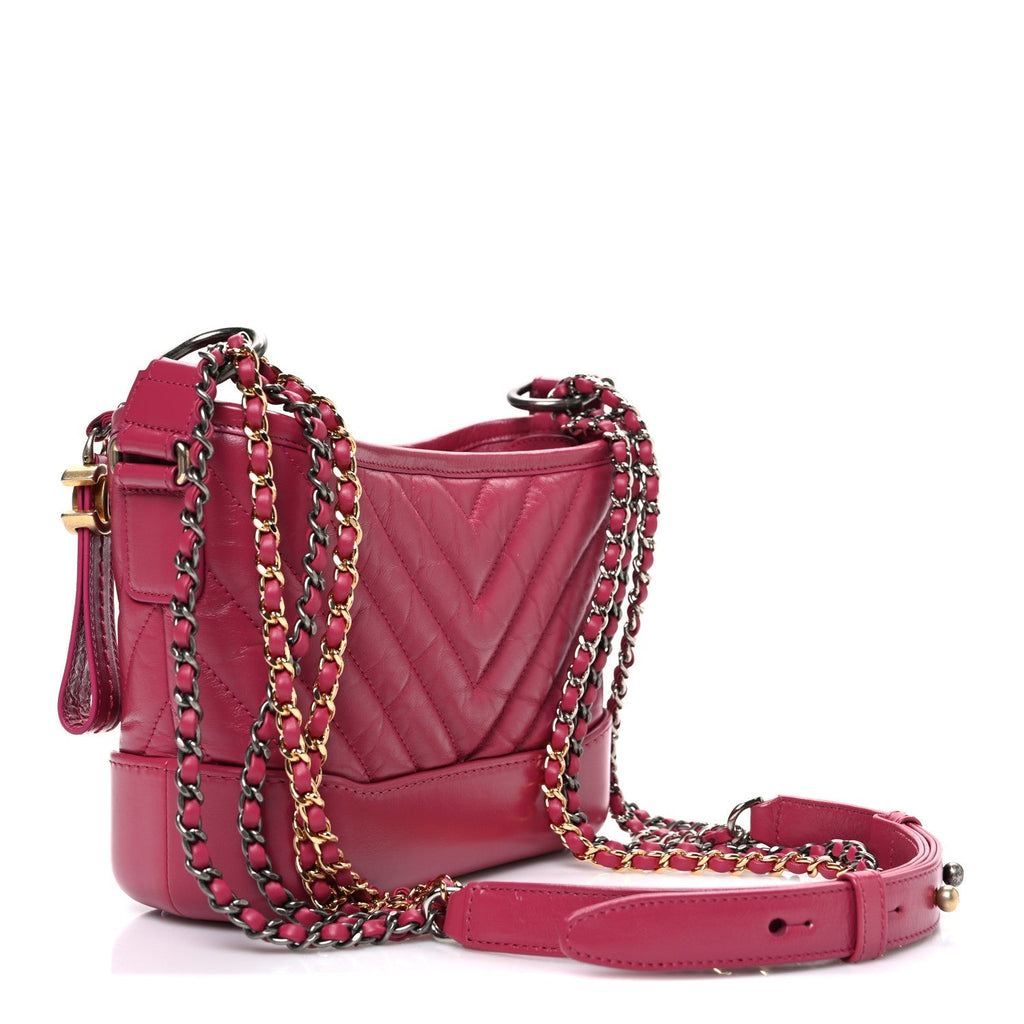 Aged Calfskin Chevron Quilted Small Gabrielle Hobo Dark Pink