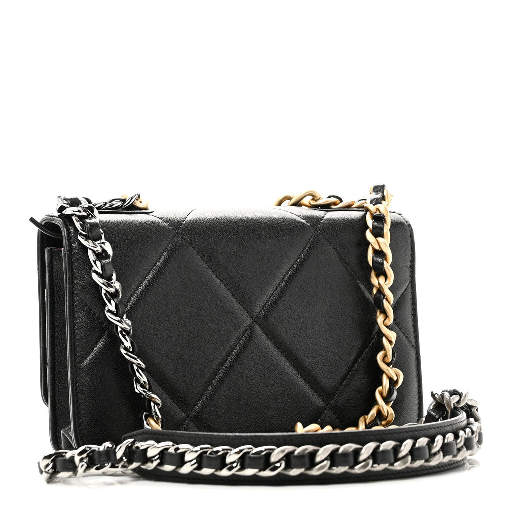 Lambskin Quilted Chanel 19 Wallet On Chain WOC Black