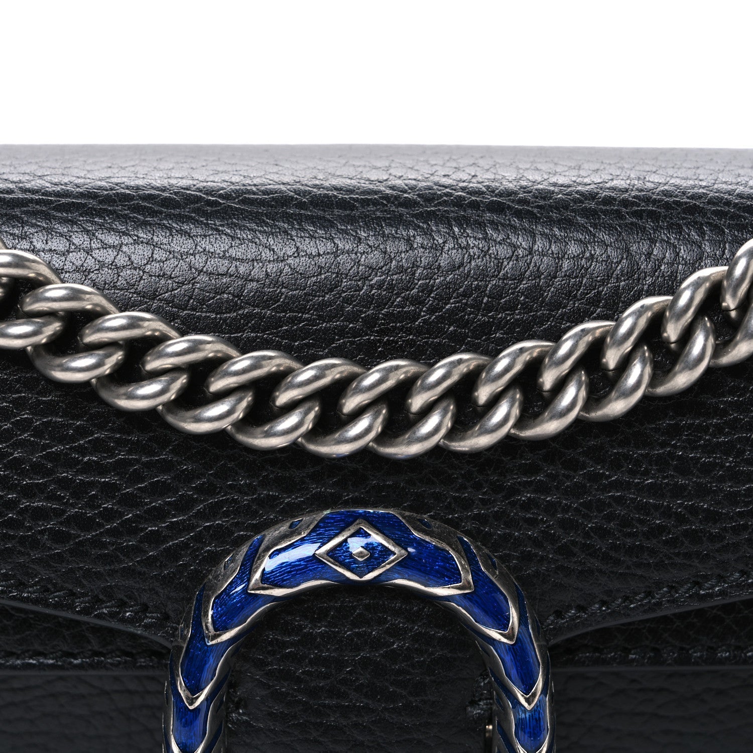 Dollar Calfskin Enamel Small Dionysus Shoulder Bag Black Electric Blue