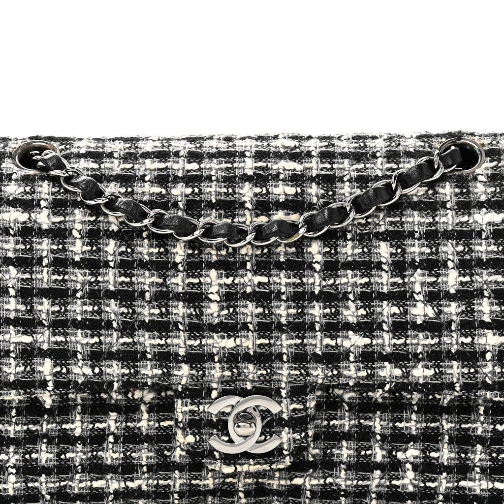 Tweed Quilted Medium Double Flap Black