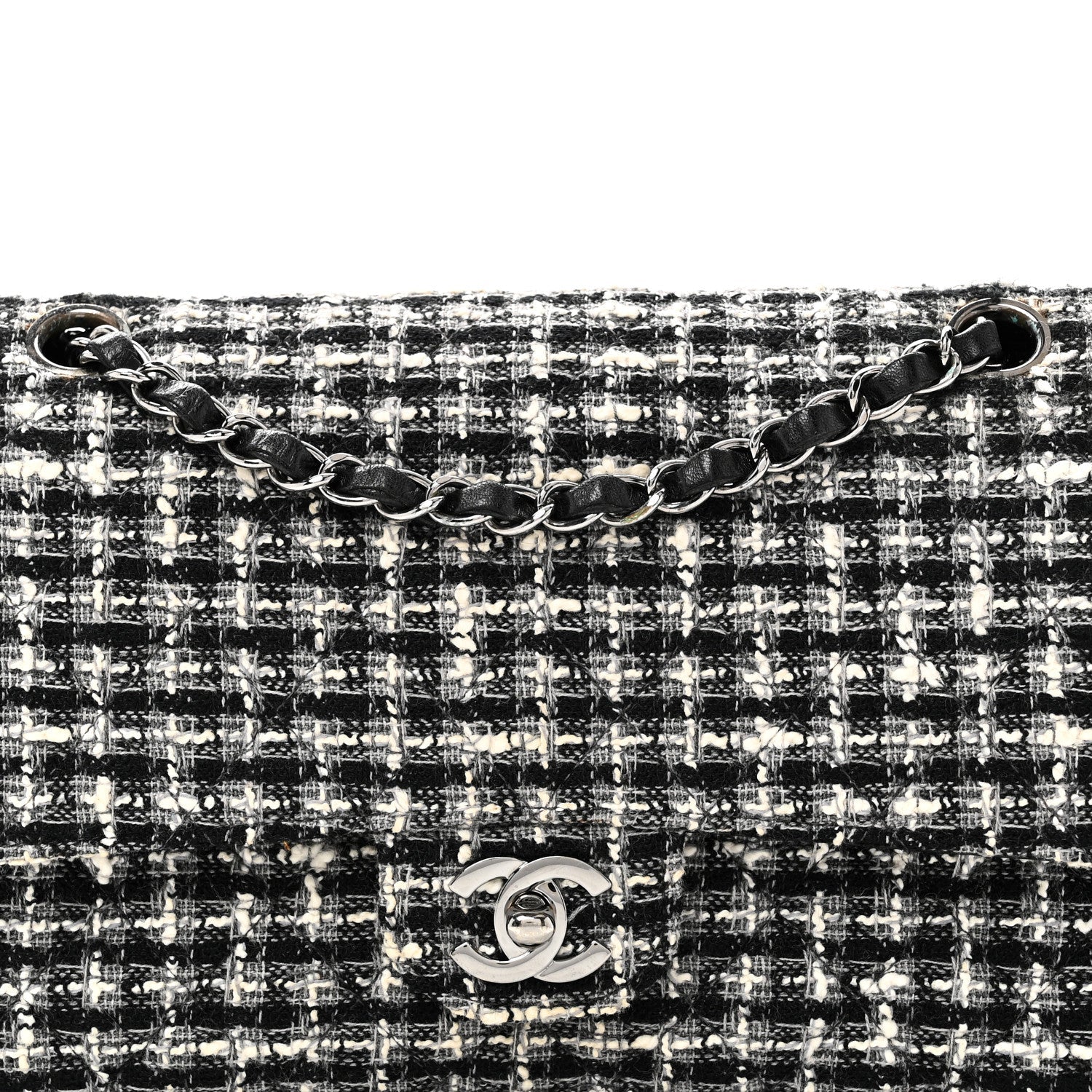 Tweed Quilted Medium Double Flap Black
