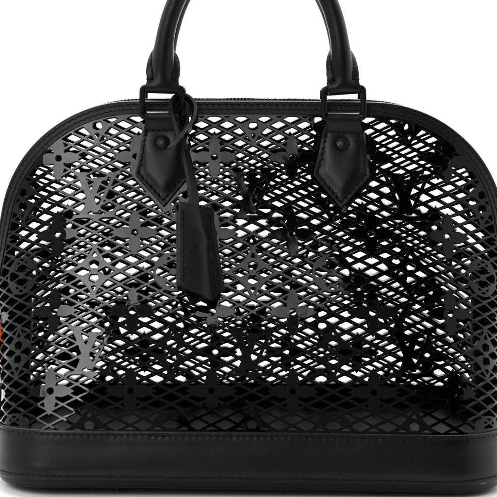 Patent Calfskin Laced Monogram Alma PM Black