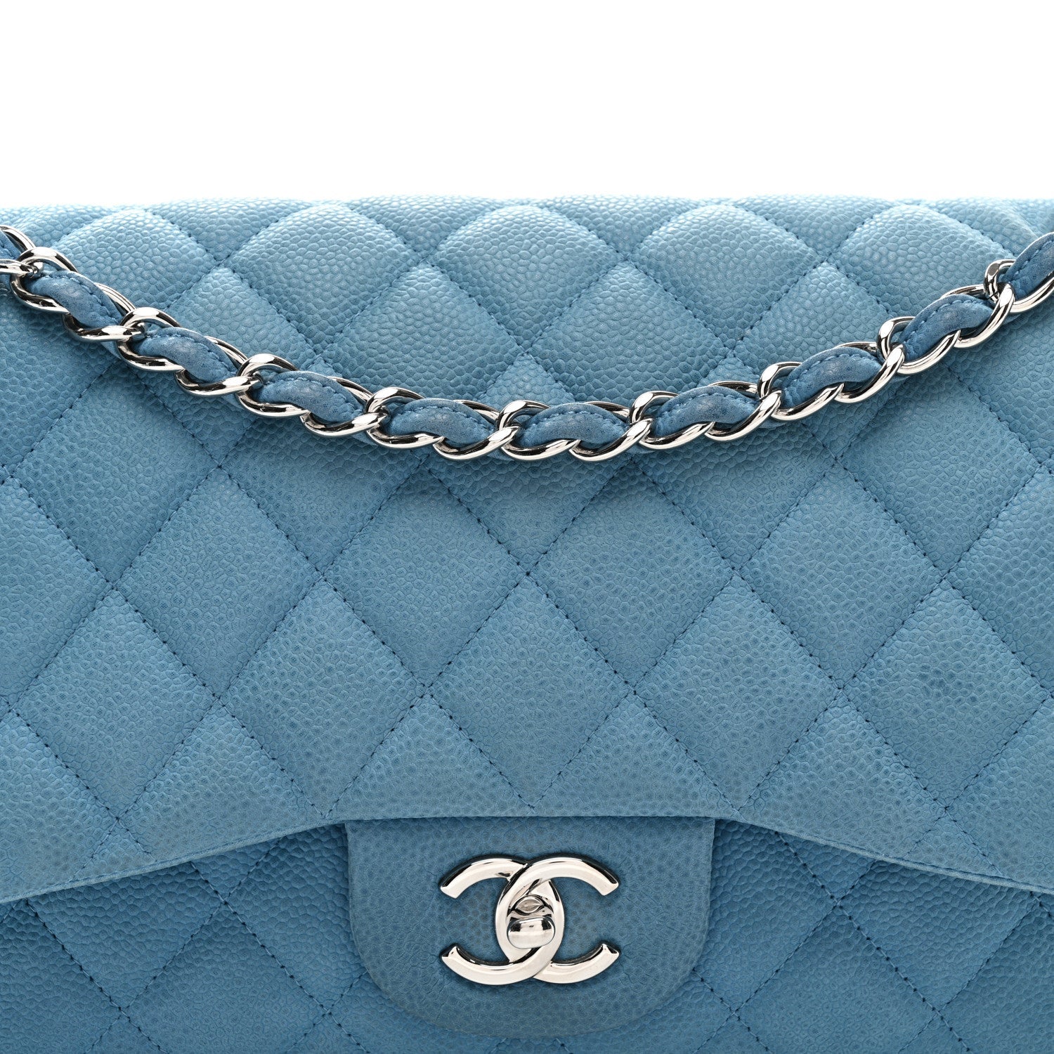 Iridescent Caviar Quilted Jumbo Double Flap Blue