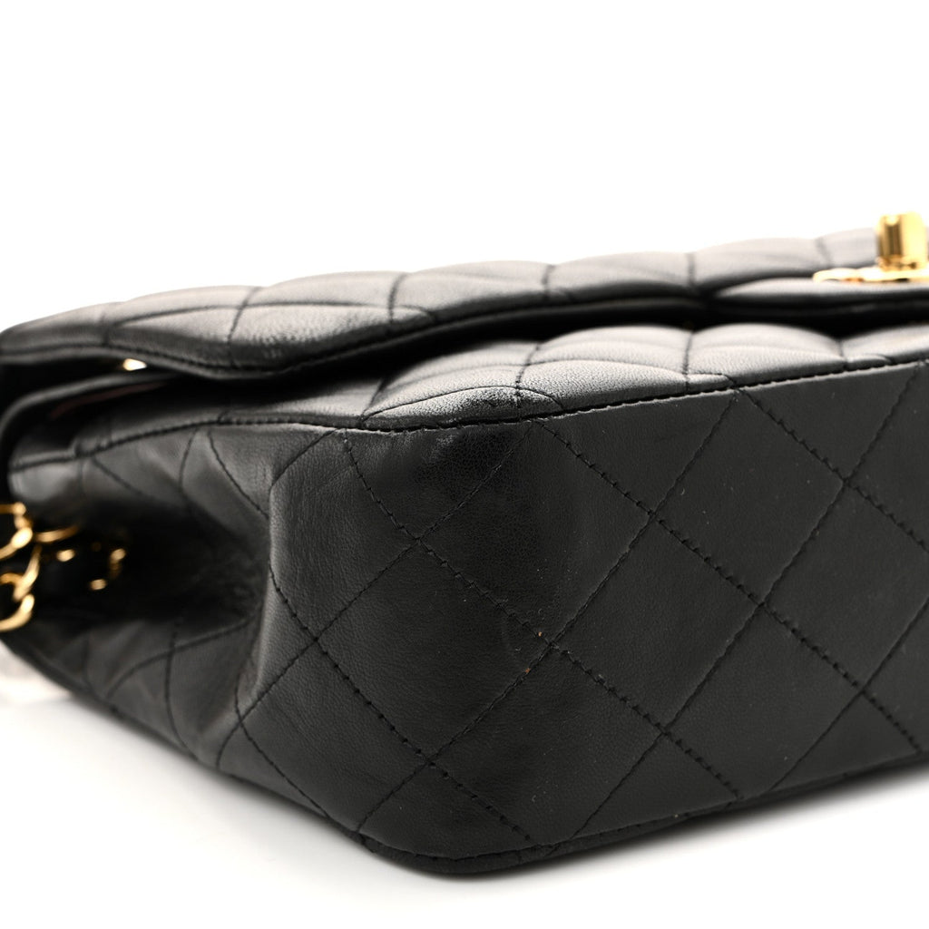 Lambskin Quilted Medium Double Flap Black