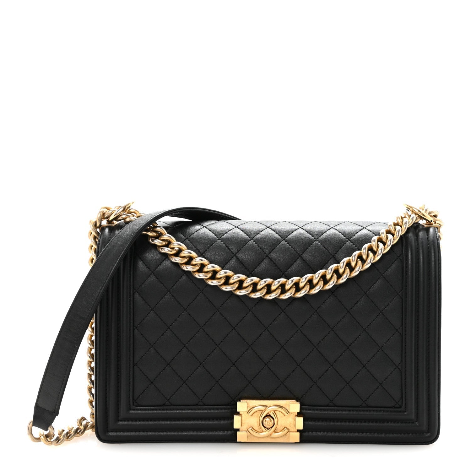 Calfskin Quilted New Medium Boy Flap Black