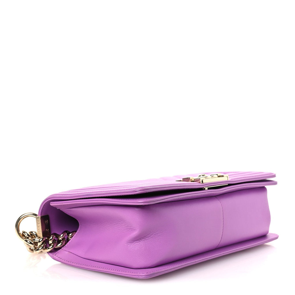 Lambskin Chevron Quilted Medium Boy Flap Purple