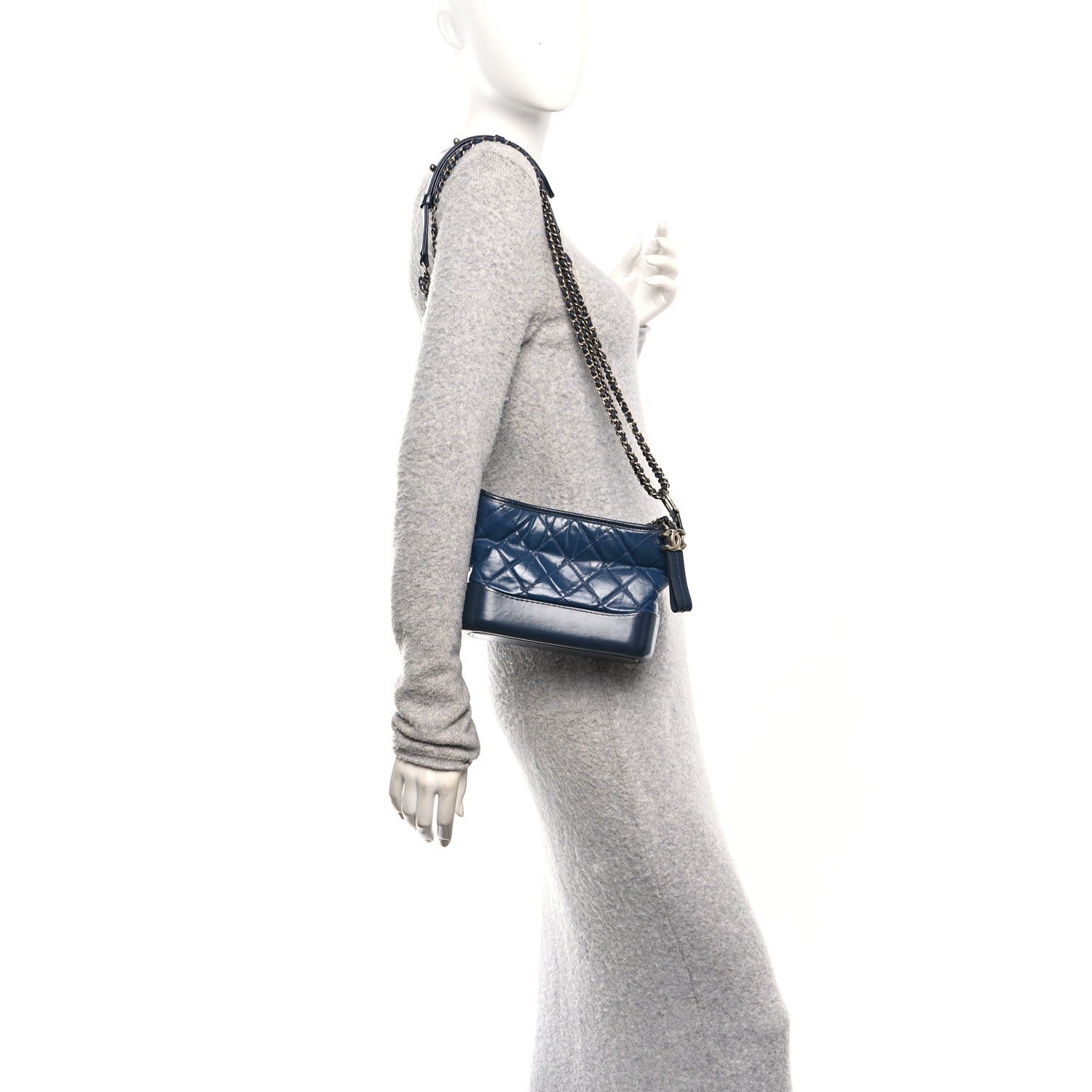 Aged Calfskin Quilted Small Gabrielle Hobo Navy