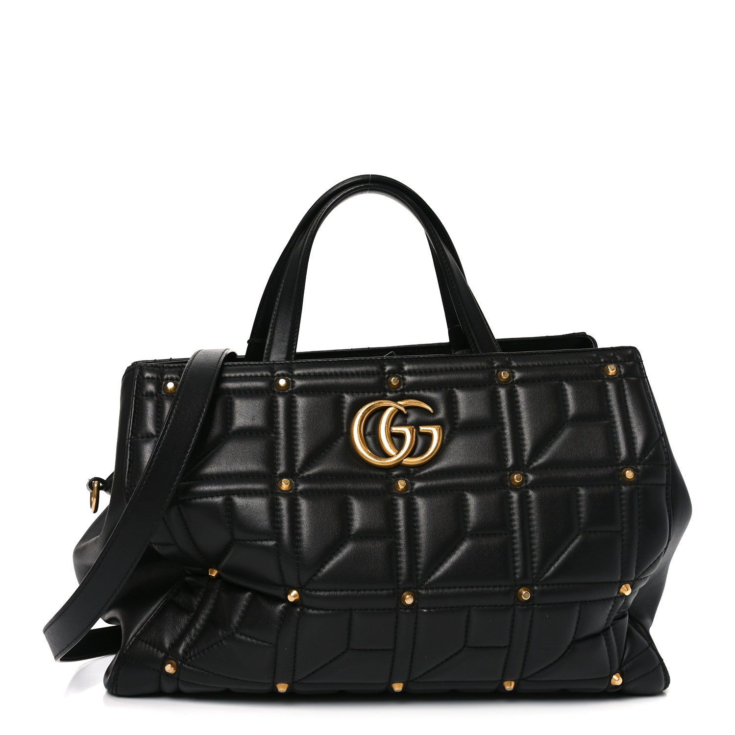 Calfskin Matelasse Studded Medium GG Marmont Tote Black