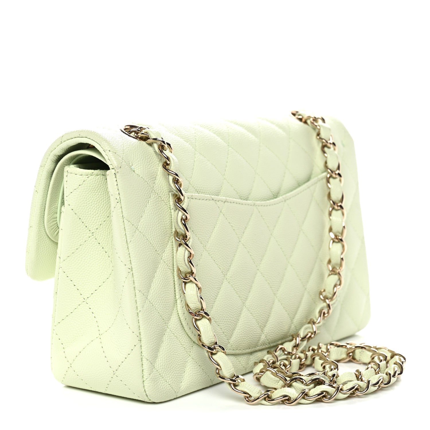 Caviar Quilted Small Double Flap Light Green