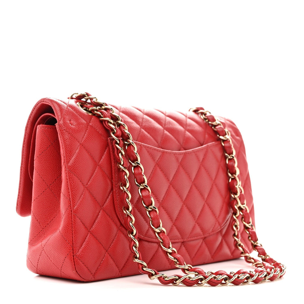 Caviar Quilted Medium Double Flap Red