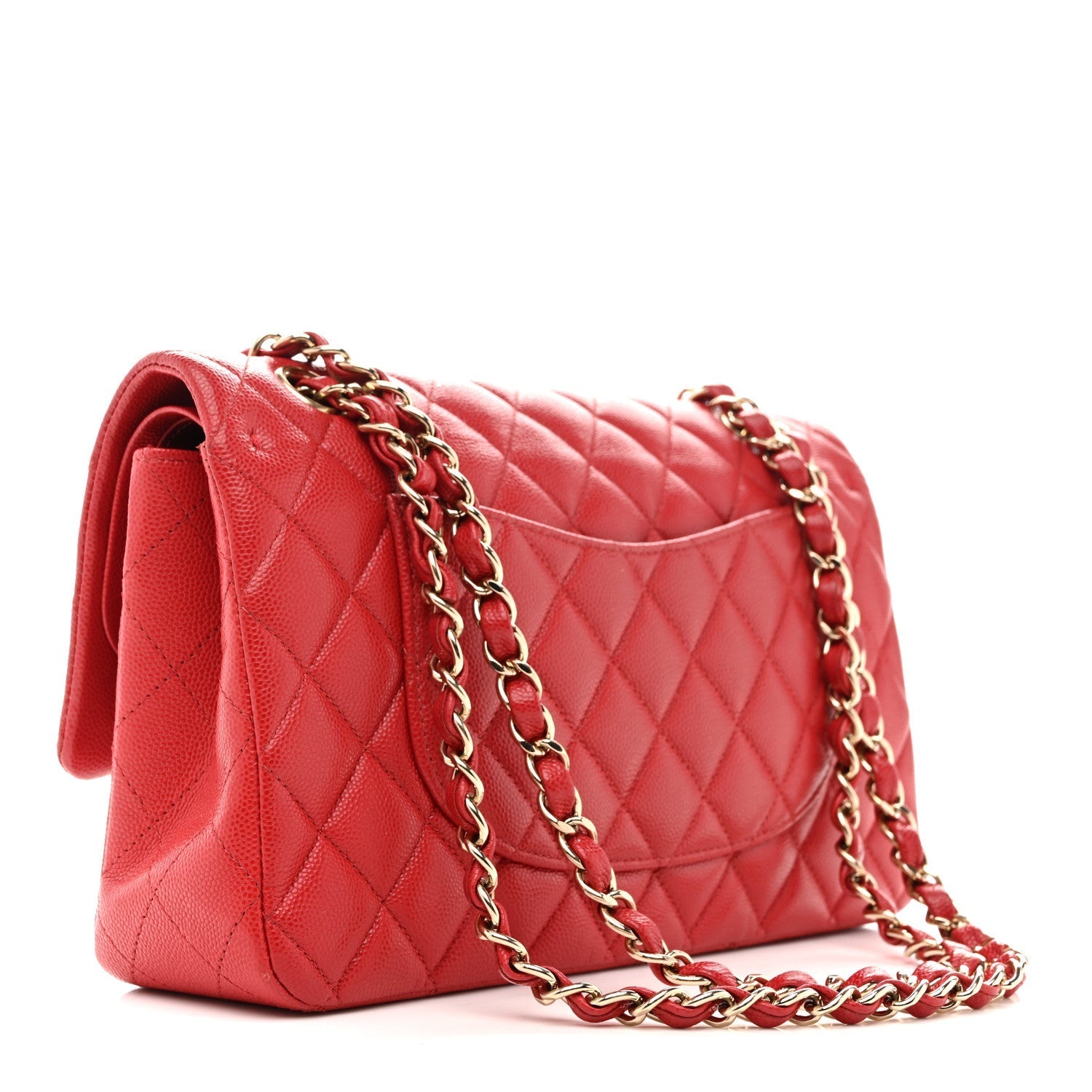 Caviar Quilted Medium Double Flap Red