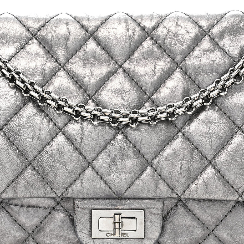 Metallic Aged Calfskin Quilted 2.55 Reissue 226 Flap Dark Silver
