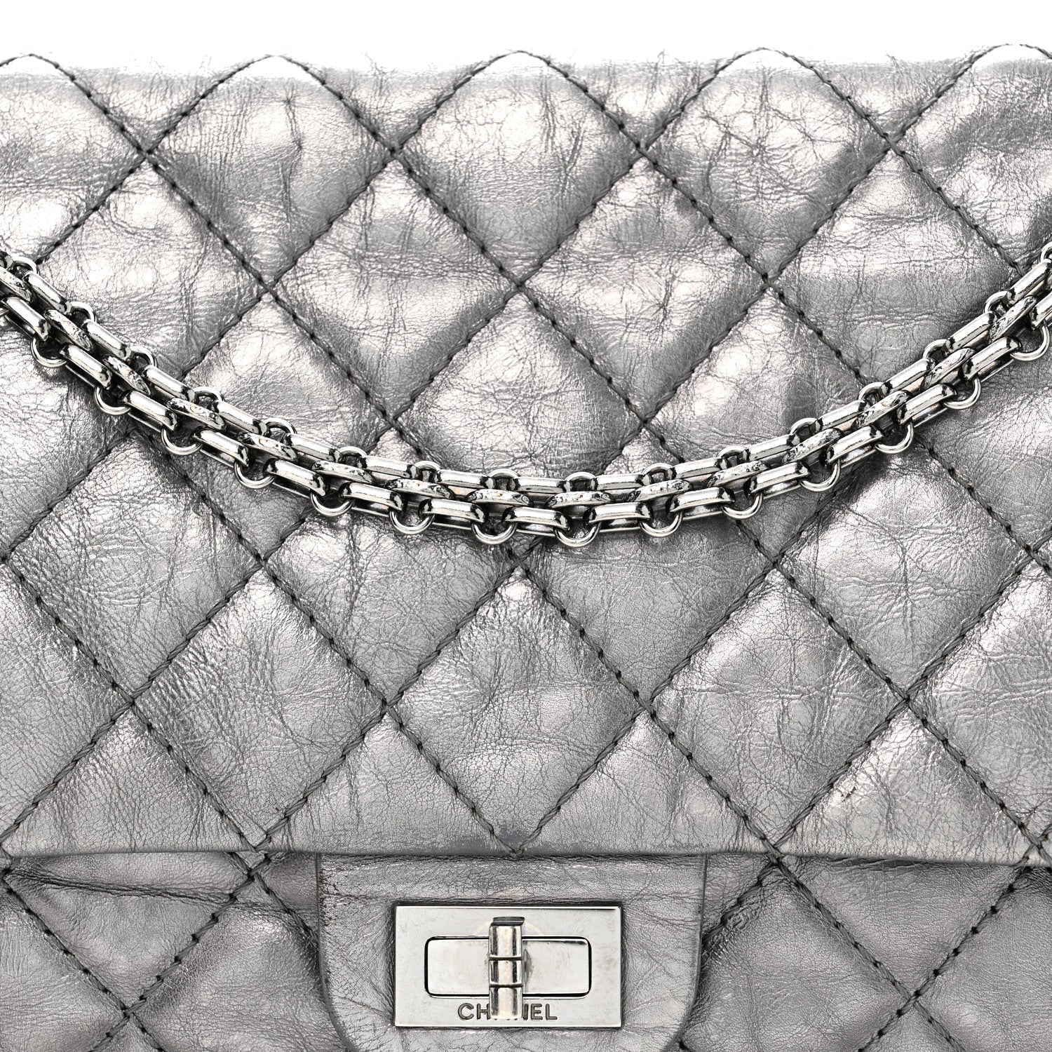 Metallic Aged Calfskin Quilted 2.55 Reissue 226 Flap Dark Silver