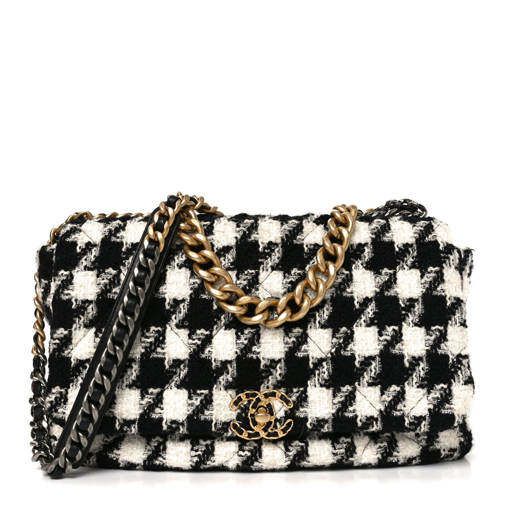 Tweed Quilted Maxi Chanel 19 Flap Black Ecru White