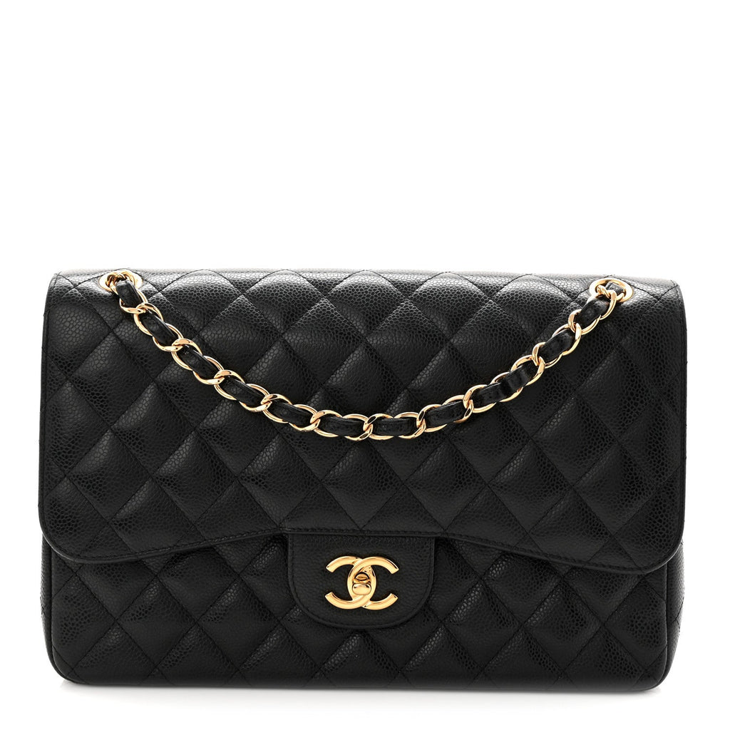 Caviar Quilted Jumbo Double Flap Black