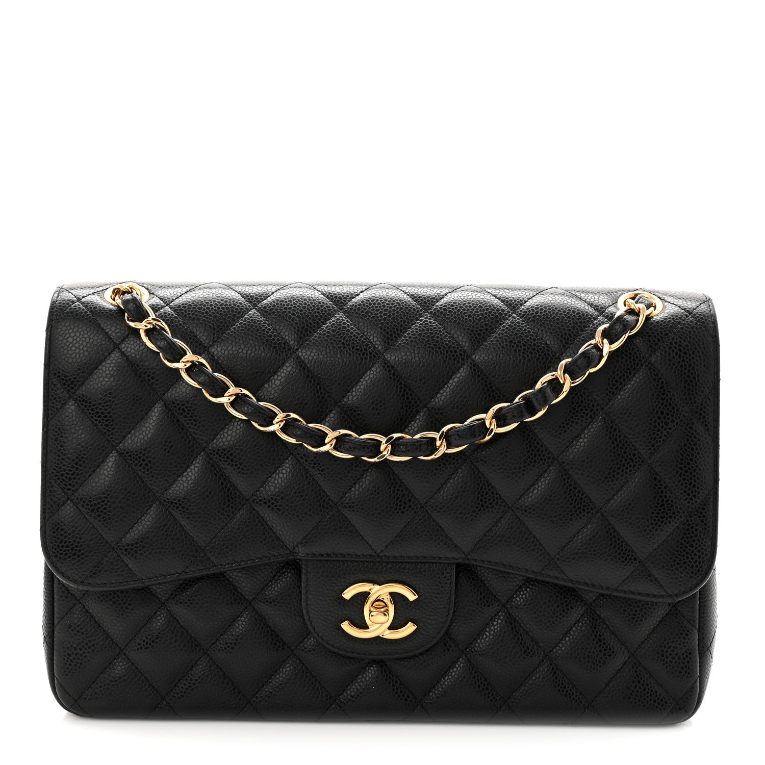 Caviar Quilted Jumbo Double Flap Black