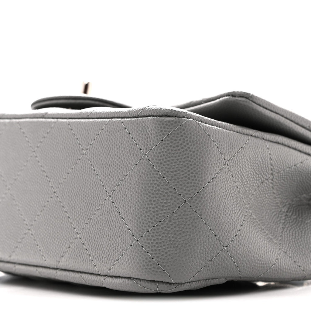 Caviar Quilted Mini Rectangular Flap Grey
