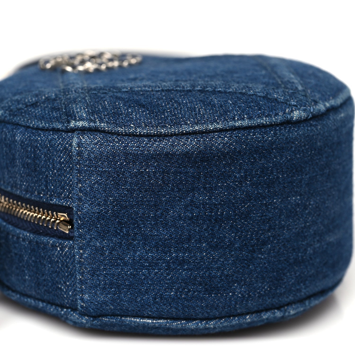 Denim Quilted Chanel 19 Round Clutch With Chain Blue