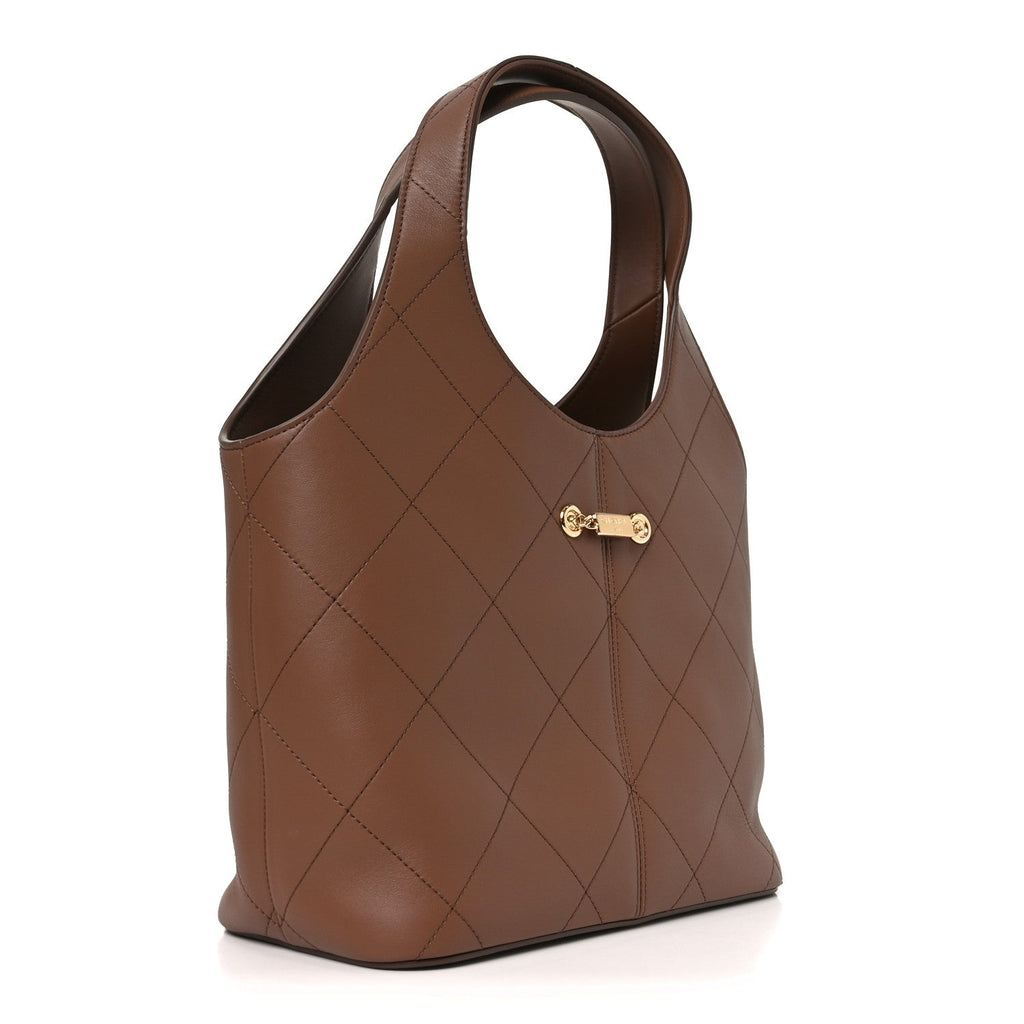 Calfskin Quilted Small Shopping Bag Brown