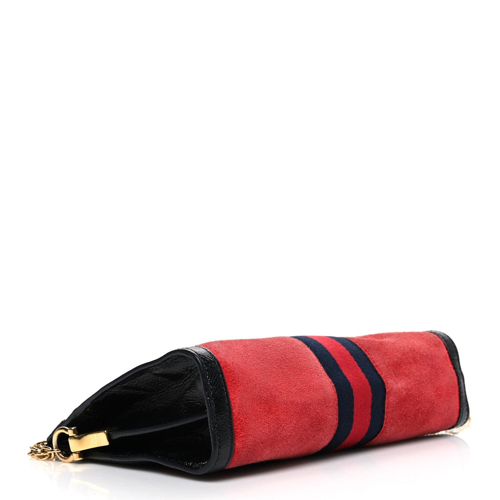 Suede Patent Web Small Ophidia Chain Shoulder Bag Hibiscus Red Black