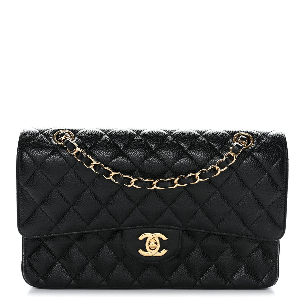 Caviar Quilted Medium Double Flap Black