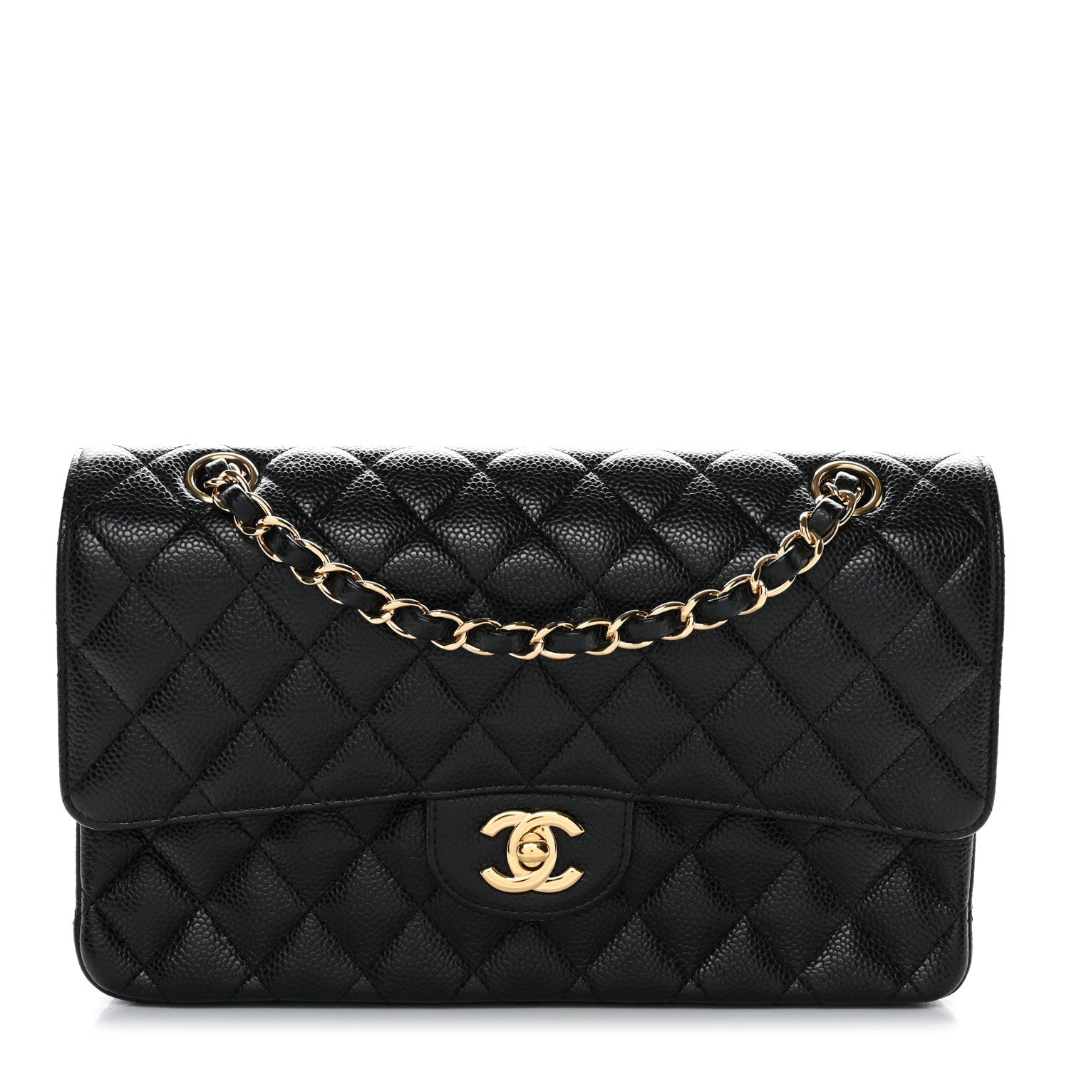 Caviar Quilted Medium Double Flap Black