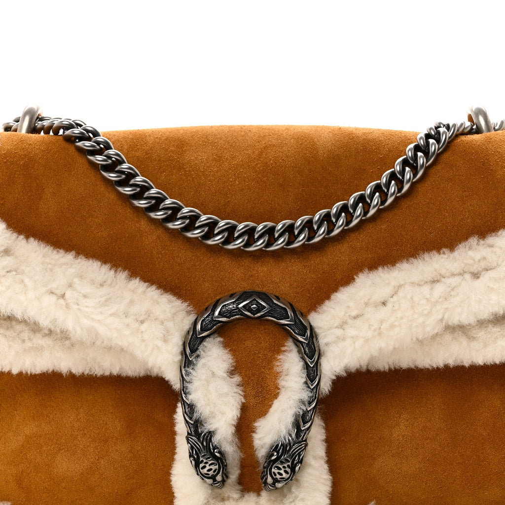 Suede Shearling Small Dionysus Bag Honey Beige Milk