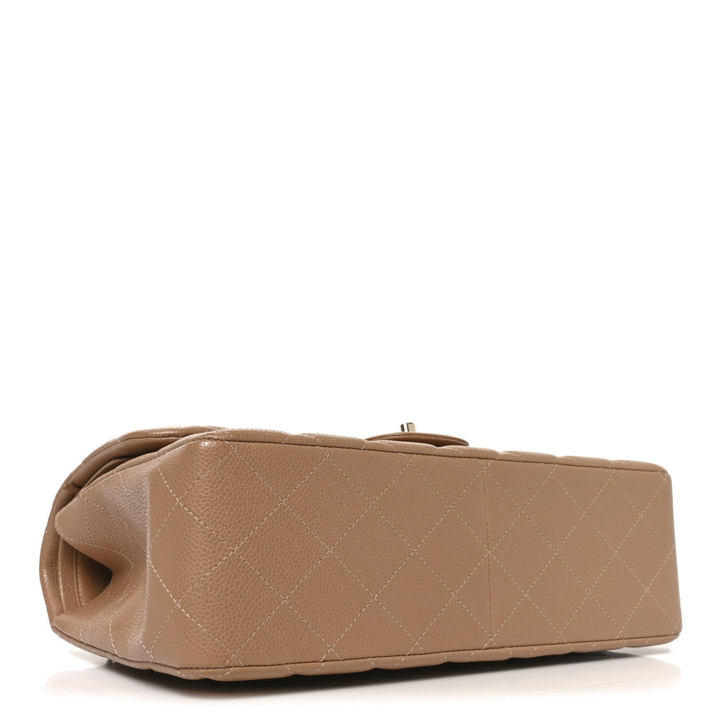 Caviar Quilted Jumbo Double Flap Beige