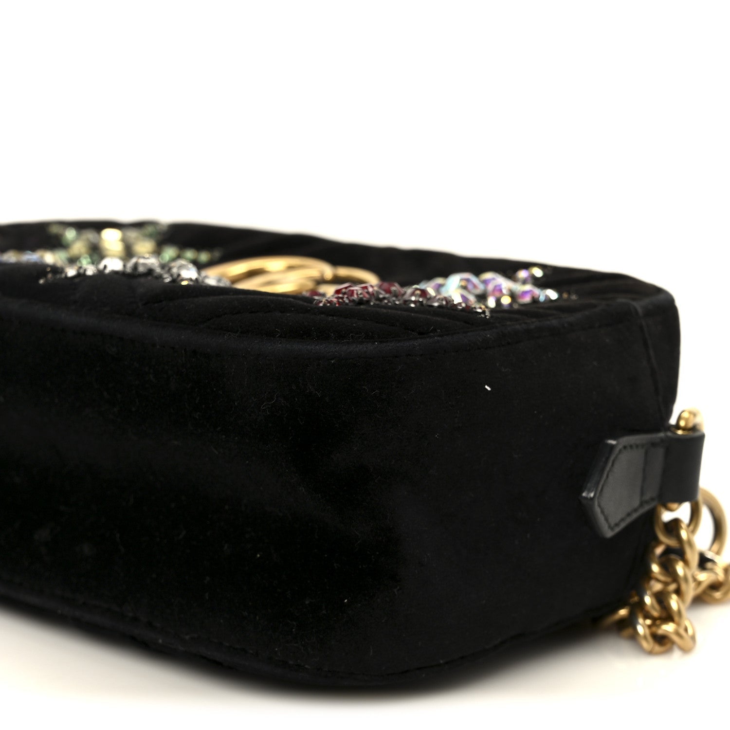 Velvet Matelasse Crystal Star Embroidered Small GG Marmont Chain Shoulder Bag Black