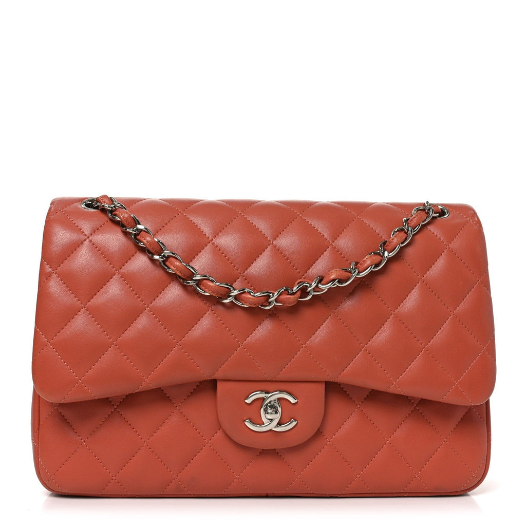 Lambskin Quilted Jumbo Double Flap Orange