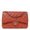Lambskin Quilted Jumbo Double Flap Orange