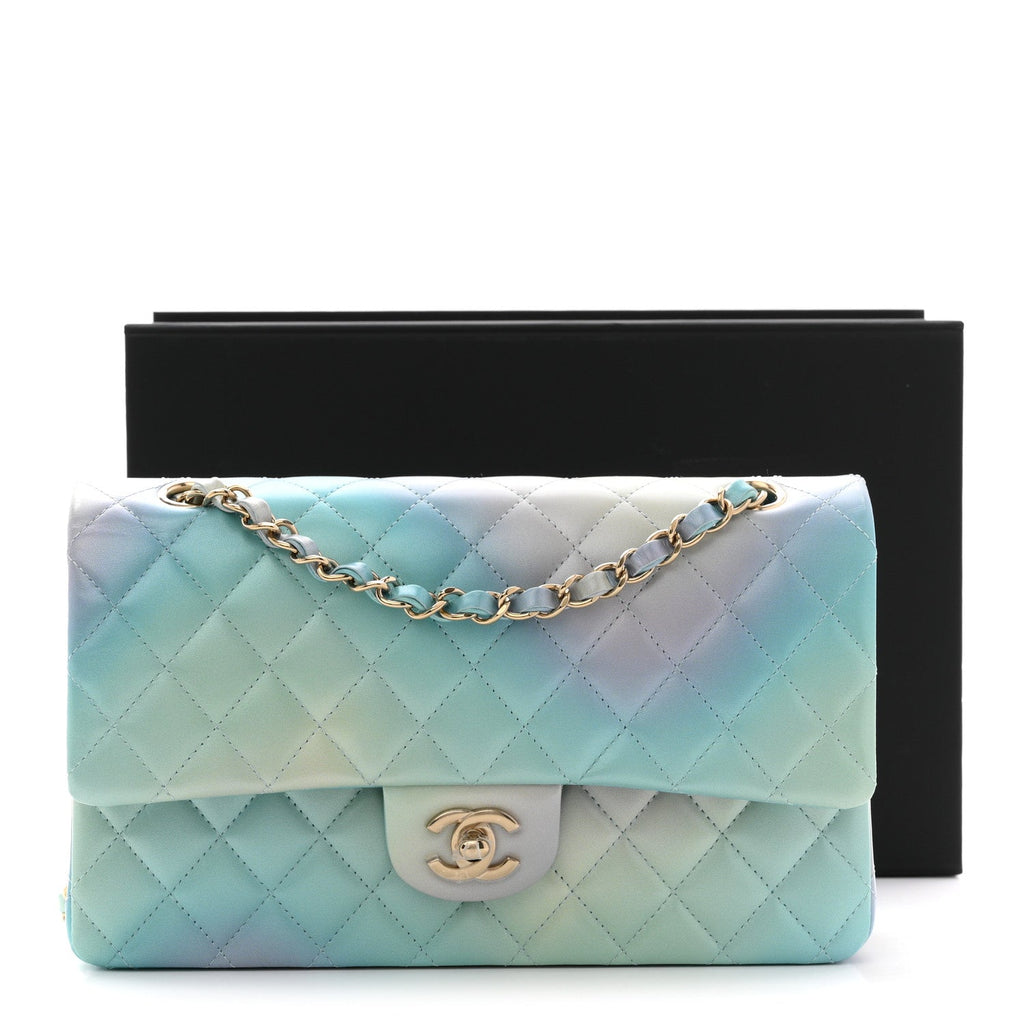 Lambskin Quilted Tie Dye Ombre Medium Double Flap Blue Multicolor