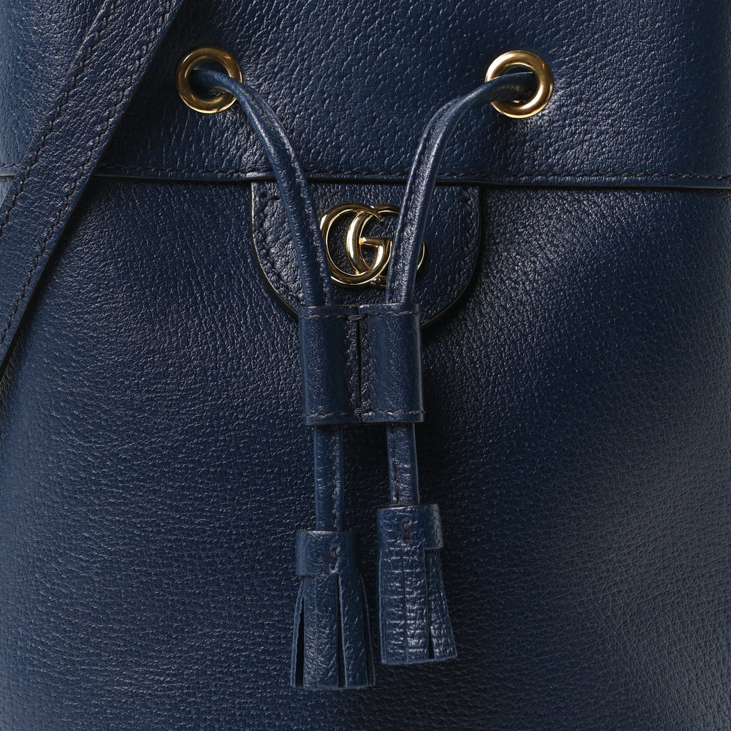 Soft Textured Calfskin Web Small Ophidia Bucket Bag Blue Agata