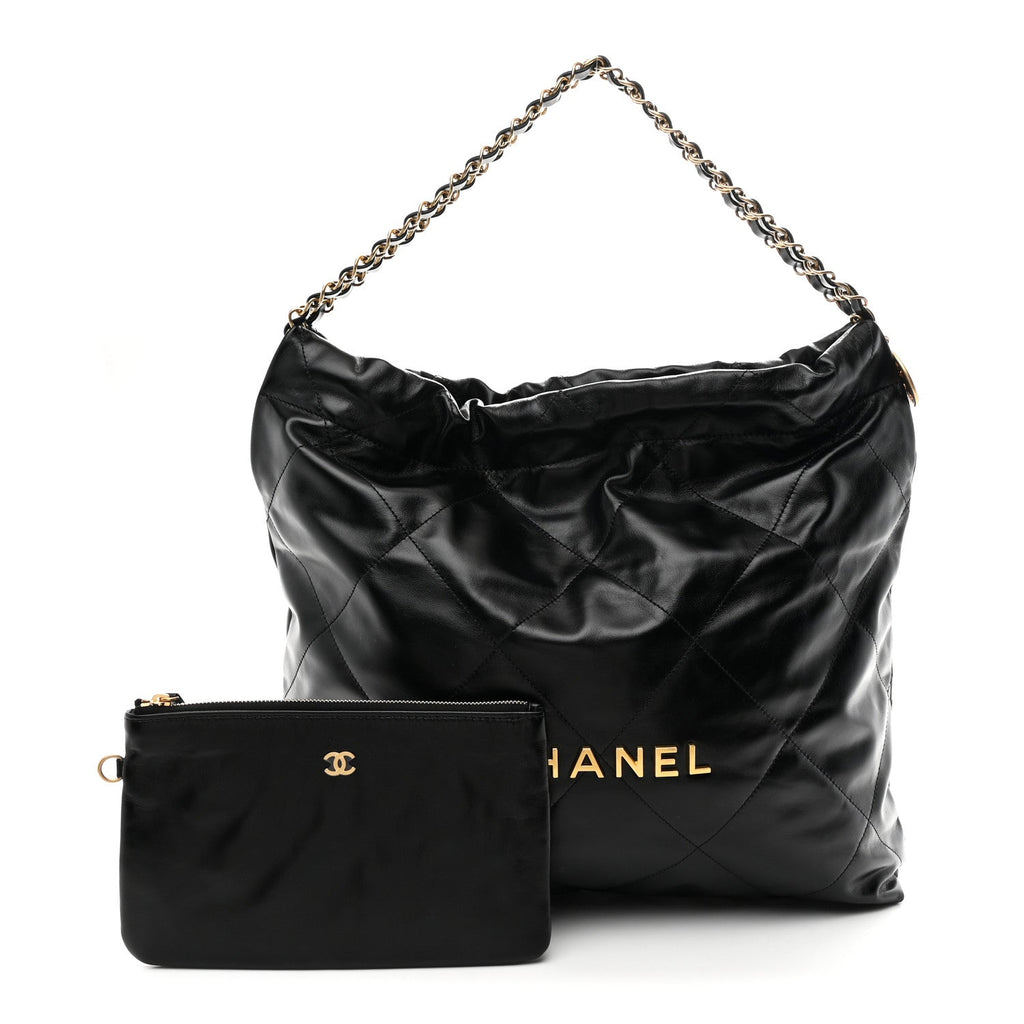 Shiny Calfskin Quilted Chanel 22 Black