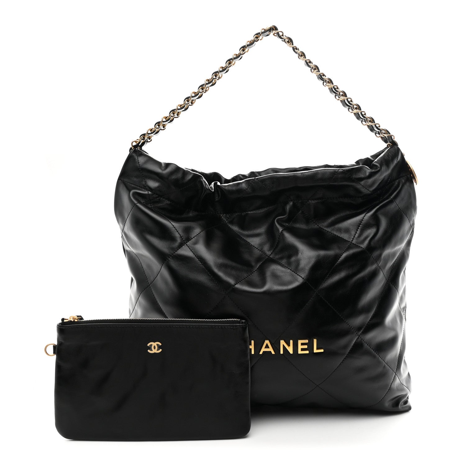 Shiny Calfskin Quilted Chanel 22 Black