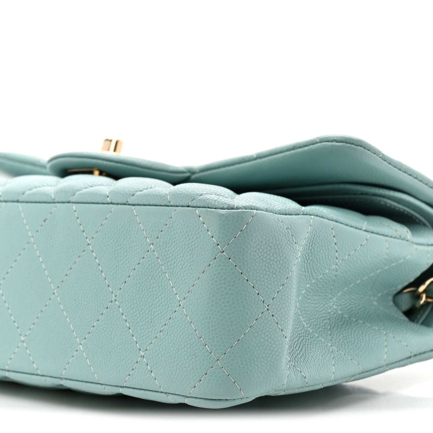 Caviar Quilted Small Double Flap Light Blue