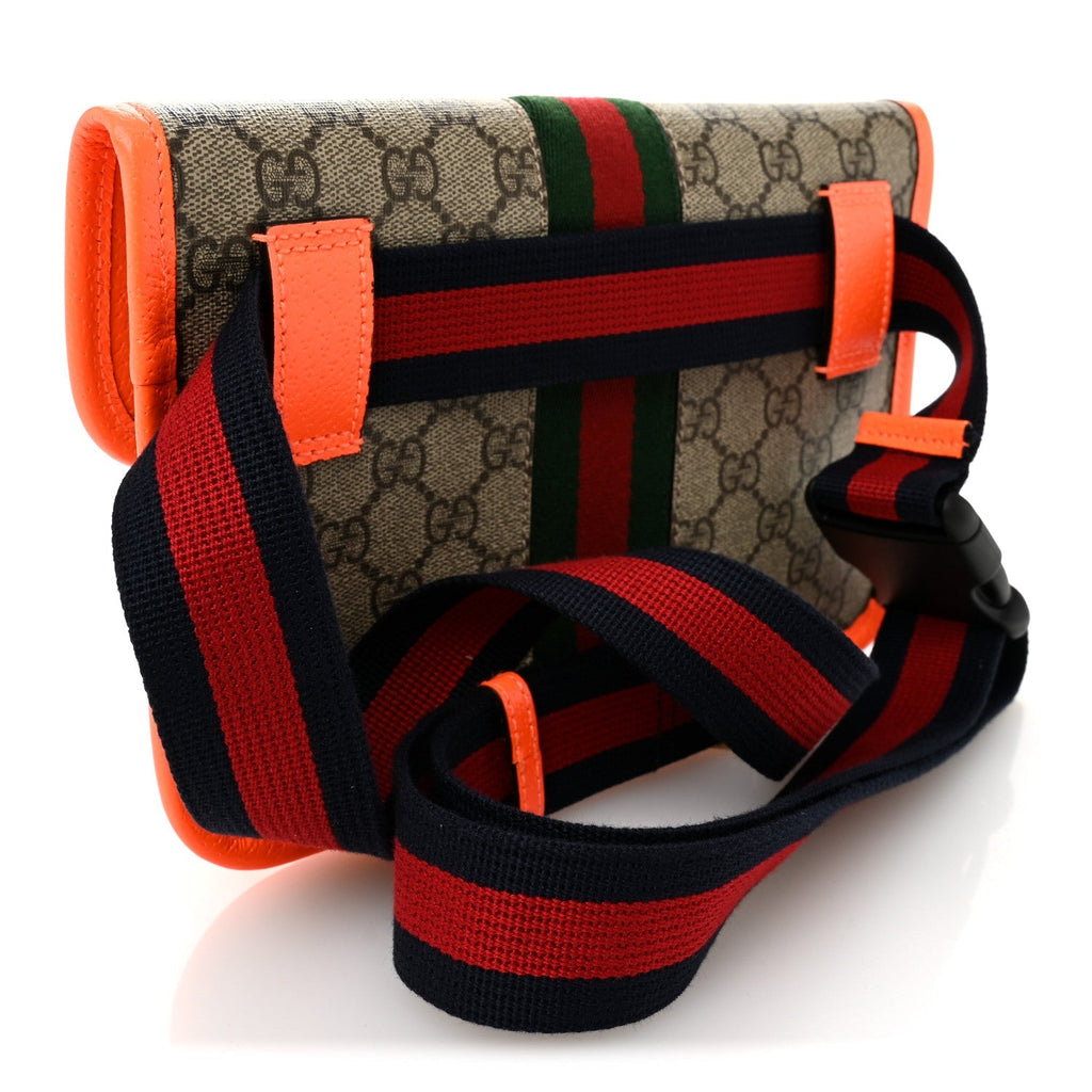 GG Supreme Monogram Web Small Ophidia Belt Bag Beige Ebony Orange Fluo