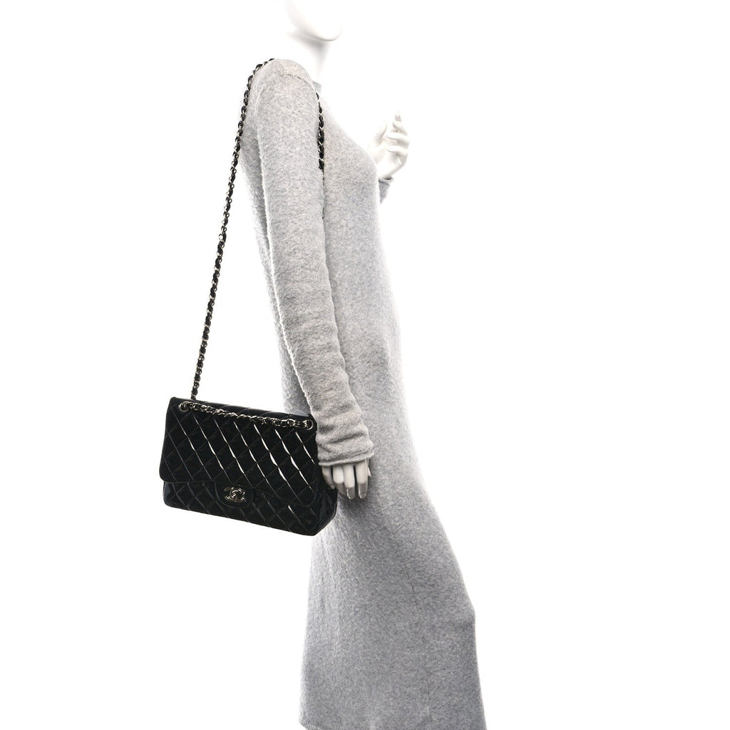 Patent Quilted Jumbo Double Flap Black