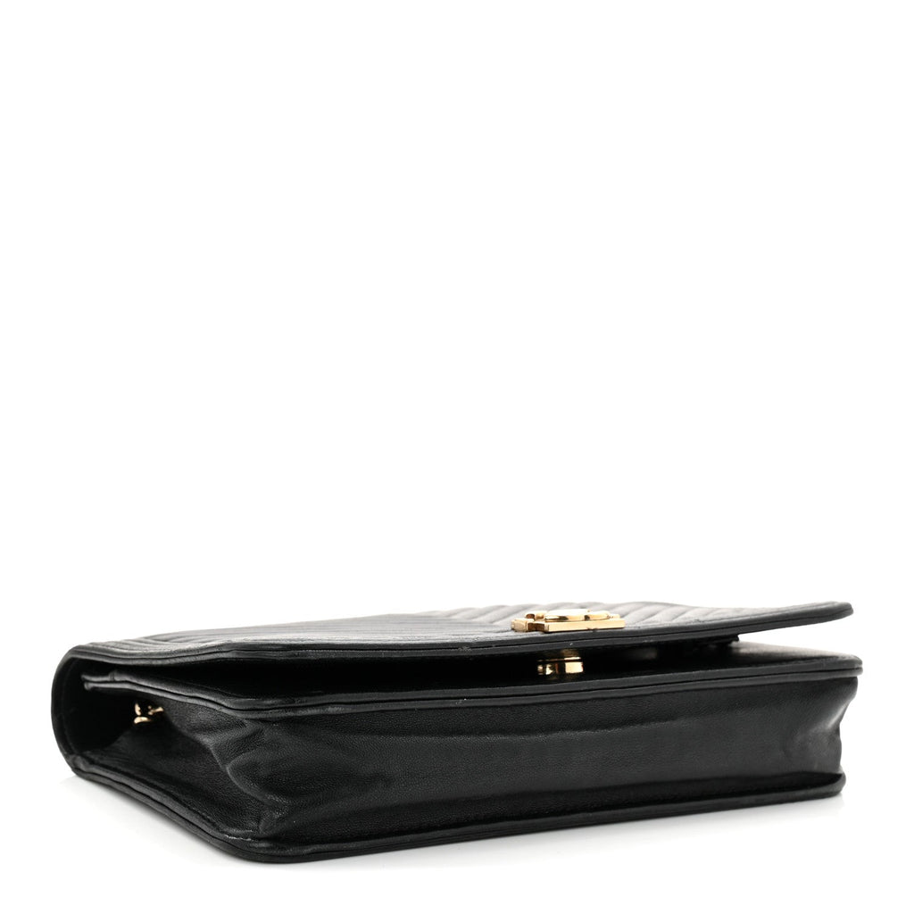 Lambskin Chevron Boy Wallet On Chain WOC Black